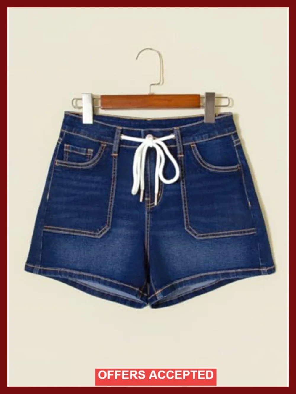 High Waisted Drawstring Jean Shorts with Pockets